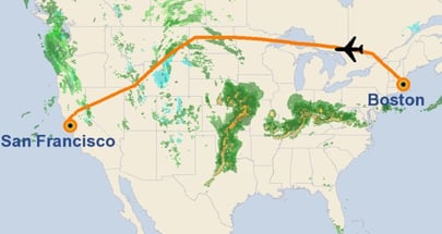 flight map BOS to SFO